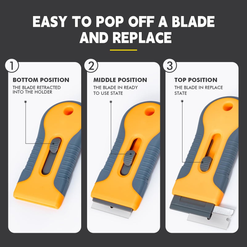 FOSHIO Multi-Purpose Window Tint Removal Tool Set with Long Handle Razor Blade Scraper, Retracted Metal Razor, Mini Plastic Scraper, Microfiber Cleaning Cloth, 20 Bonus Razor Blades - Image 4